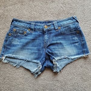 True Religion Keira Low Rise Raw Hem Denim Short